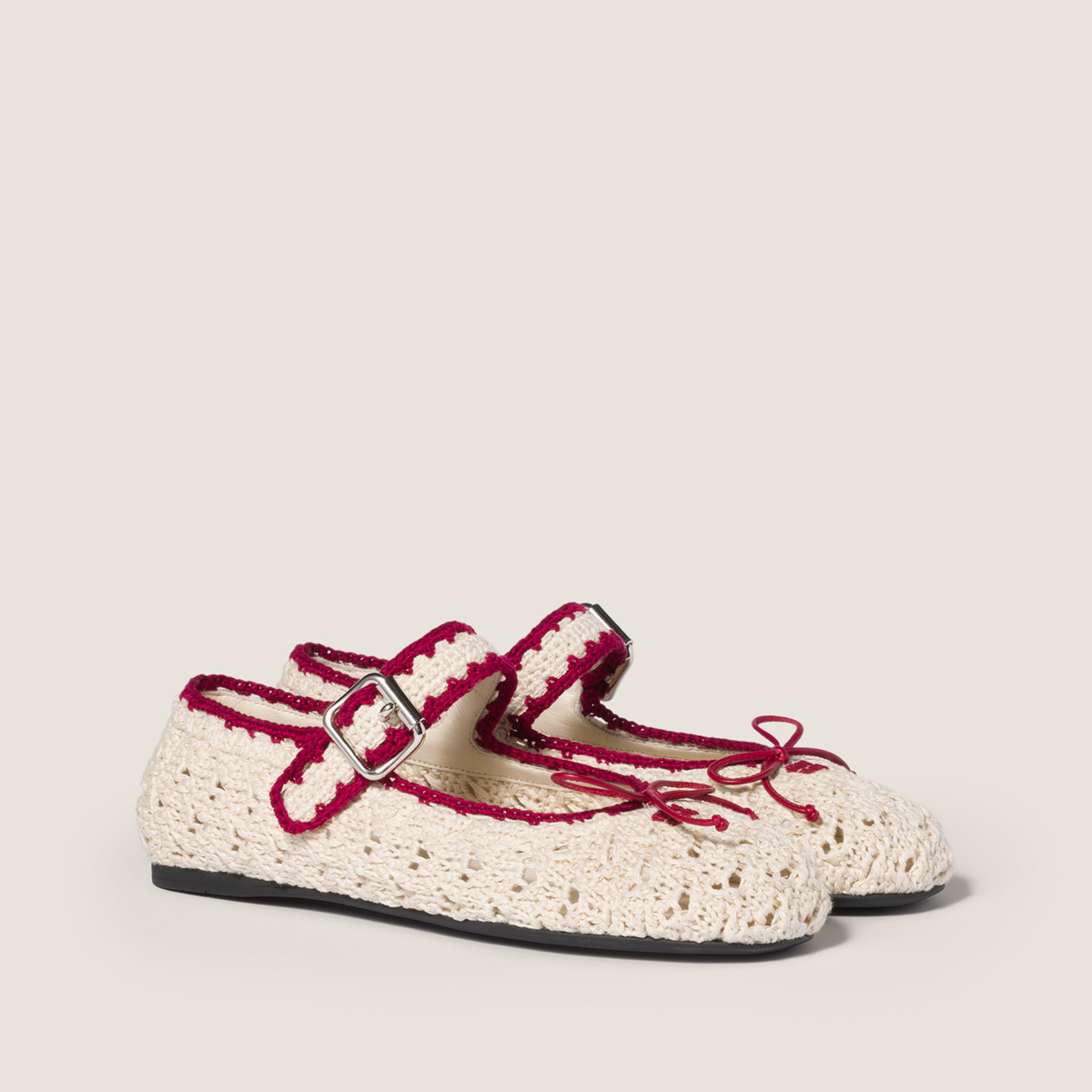 Miu Miu Crochet Ballerinas Ivory Raspberry Miu Miu Crochet Ballerinas Ivory Raspberry