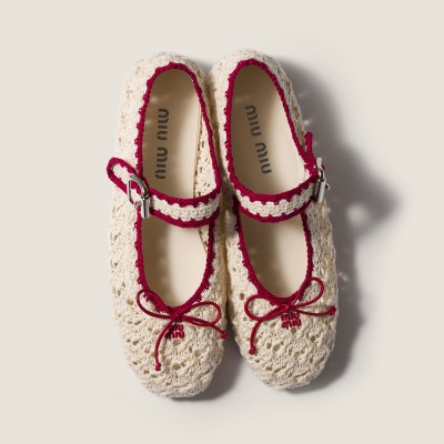 Miu Miu Crochet Ballerinas Ivory Raspberry Miu Miu Crochet Ballerinas Ivory Raspberry