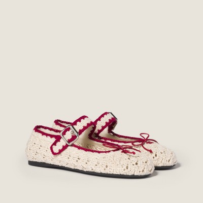 Miu Miu Crochet Ballerinas Ivory Raspberry Miu Miu Crochet Ballerinas Ivory Raspberry