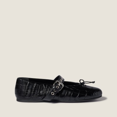 Miu Miu Croco-Print Leather Ballerinas Black Miu Miu Croco-Print Leather Ballerinas Black