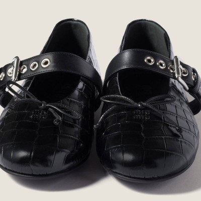 Miu Miu Croco-Print Leather Ballerinas Black Miu Miu Croco-Print Leather Ballerinas Black