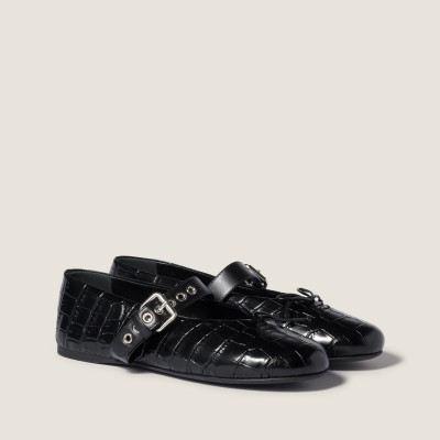 Miu Miu Croco-Print Leather Ballerinas Black Miu Miu Croco-Print Leather Ballerinas Black