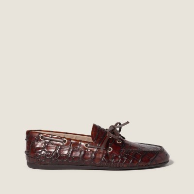 Miu Miu Crocodile Embossed Calfskin Deck Shoes Sienna Miu Miu Crocodile Embossed Calfskin Deck Shoes Sienna