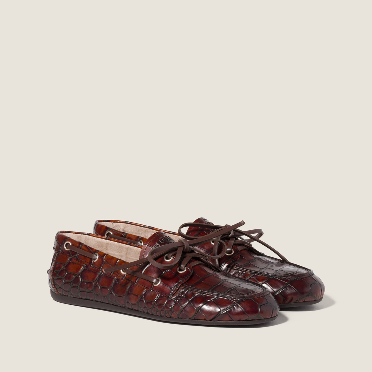 Miu Miu Crocodile Embossed Calfskin Deck Shoes Sienna Miu Miu Crocodile Embossed Calfskin Deck Shoes Sienna