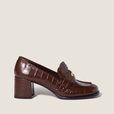 Miu Miu Crocodile Embossed Calfskin Loafers Cocoa Brown Miu Miu Crocodile Embossed Calfskin Loafers Cocoa Brown