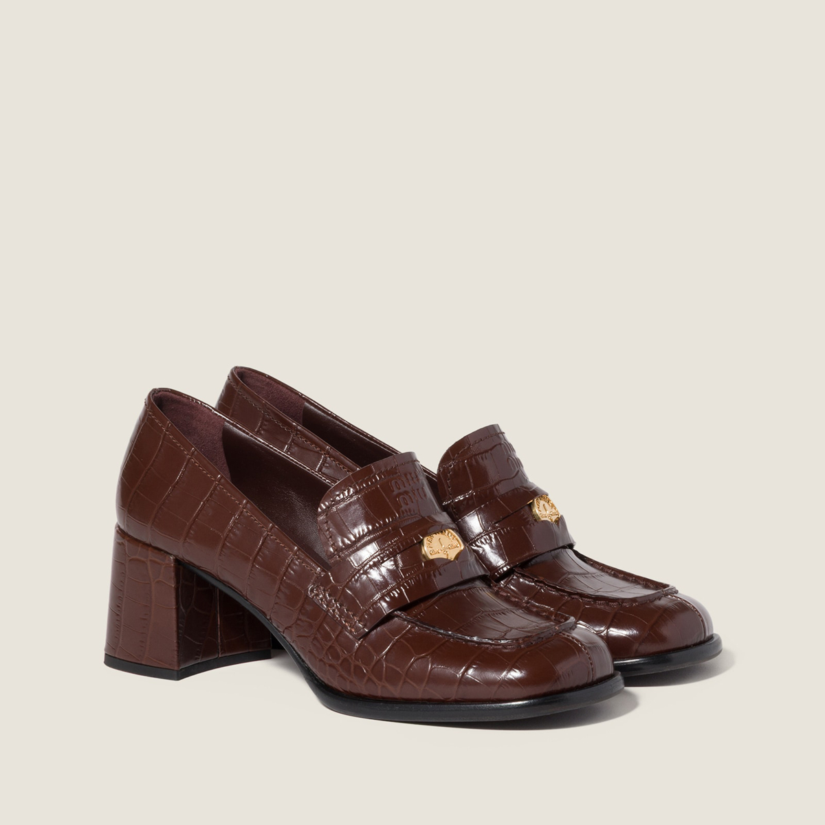 Miu Miu Crocodile Embossed Calfskin Loafers Cocoa Brown Miu Miu Crocodile Embossed Calfskin Loafers Cocoa Brown
