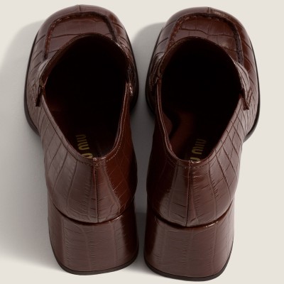 Miu Miu Crocodile Embossed Calfskin Loafers Cocoa Brown Miu Miu Crocodile Embossed Calfskin Loafers Cocoa Brown