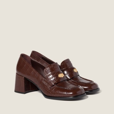Miu Miu Crocodile Embossed Calfskin Loafers Cocoa Brown Miu Miu Crocodile Embossed Calfskin Loafers Cocoa Brown