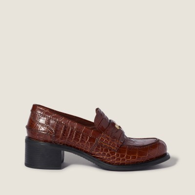 Miu Miu Crocodile Embossed Calfskin Loafers Oak Miu Miu Crocodile Embossed Calfskin Loafers Oak