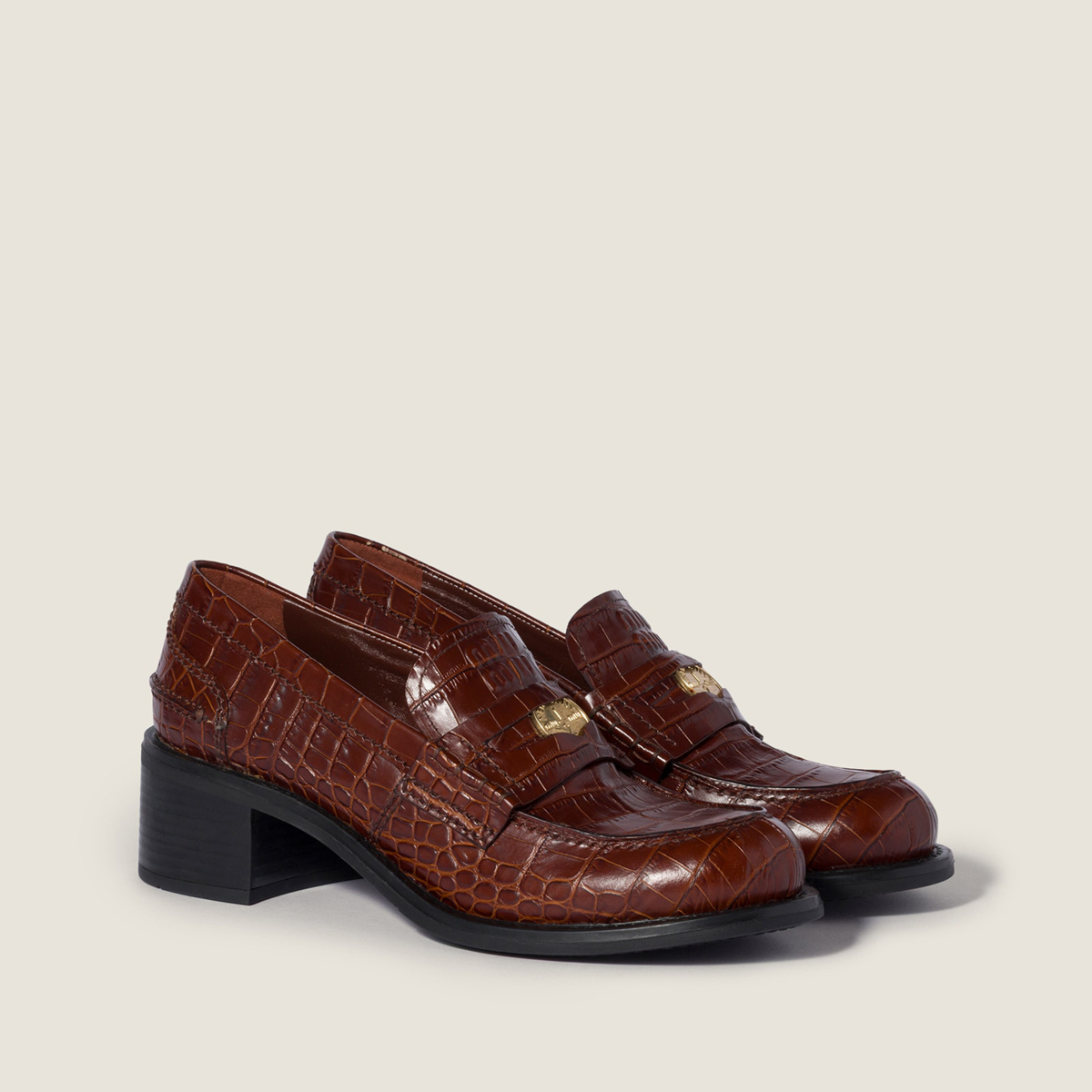 Miu Miu Crocodile Embossed Calfskin Loafers Oak Miu Miu Crocodile Embossed Calfskin Loafers Oak