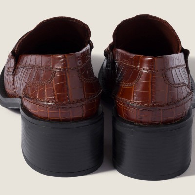 Miu Miu Crocodile Embossed Calfskin Loafers Oak Miu Miu Crocodile Embossed Calfskin Loafers Oak