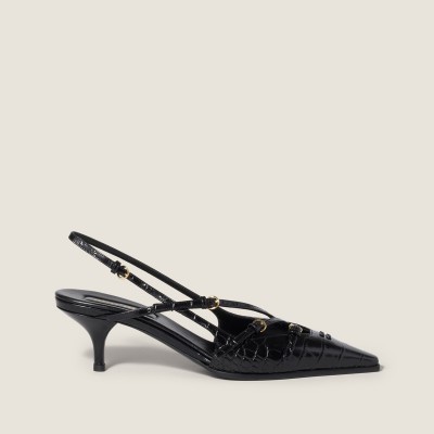 Miu Miu Crocodile Embossed Calfskin Slingback Pumps Black Miu Miu Crocodile Embossed Calfskin Slingback Pumps Black