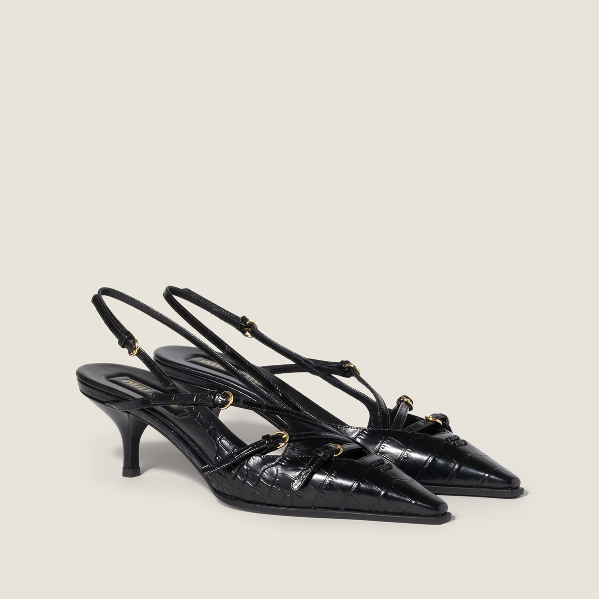 Miu Miu Crocodile Embossed Calfskin Slingback Pumps Black Miu Miu Crocodile Embossed Calfskin Slingback Pumps Black
