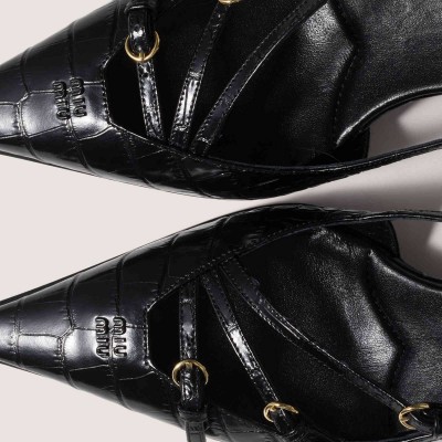 Miu Miu Crocodile Embossed Calfskin Slingback Pumps Black Miu Miu Crocodile Embossed Calfskin Slingback Pumps Black