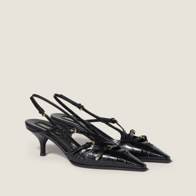 Miu Miu Crocodile Embossed Calfskin Slingback Pumps Black Miu Miu Crocodile Embossed Calfskin Slingback Pumps Black