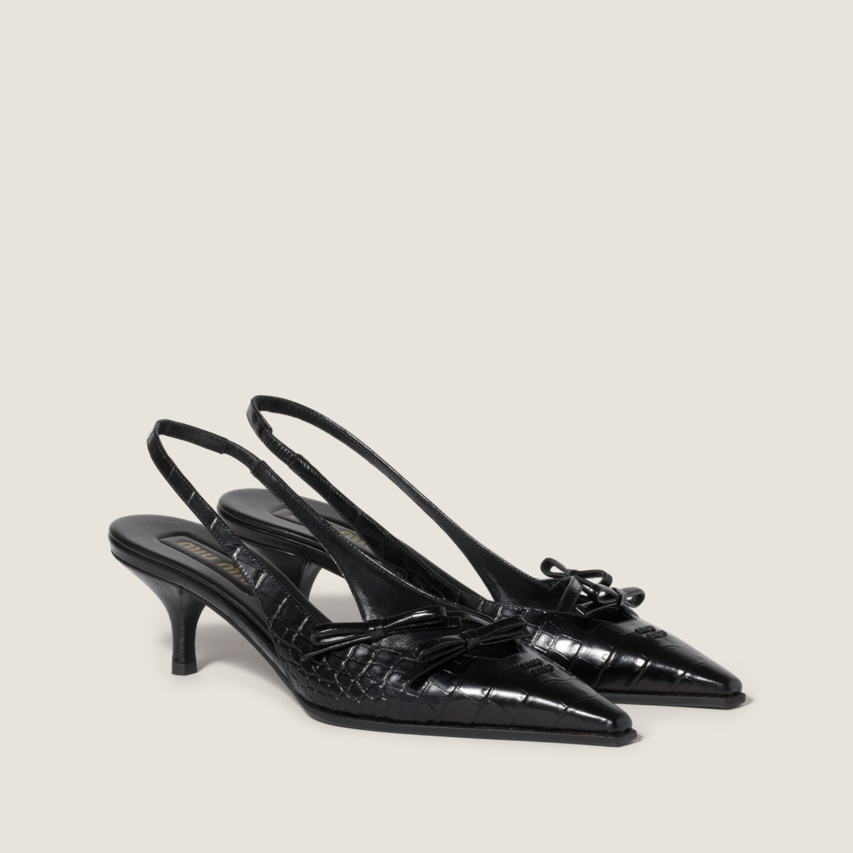 Miu Miu Crocodile Embossed Calfskin Slingback Pumps Black Miu Miu Crocodile Embossed Calfskin Slingback Pumps Black