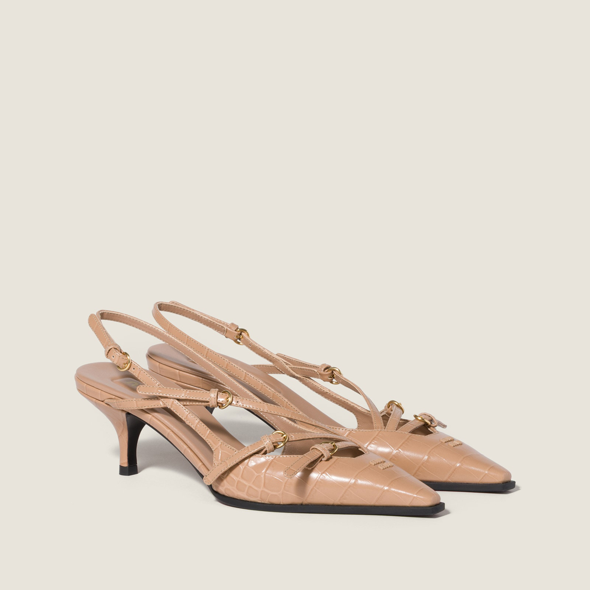 Miu Miu Crocodile Embossed Calfskin Slingback Pumps Cameo Miu Miu Crocodile Embossed Calfskin Slingback Pumps Cameo