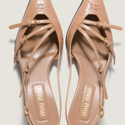 Miu Miu Crocodile Embossed Calfskin Slingback Pumps Cameo Miu Miu Crocodile Embossed Calfskin Slingback Pumps Cameo