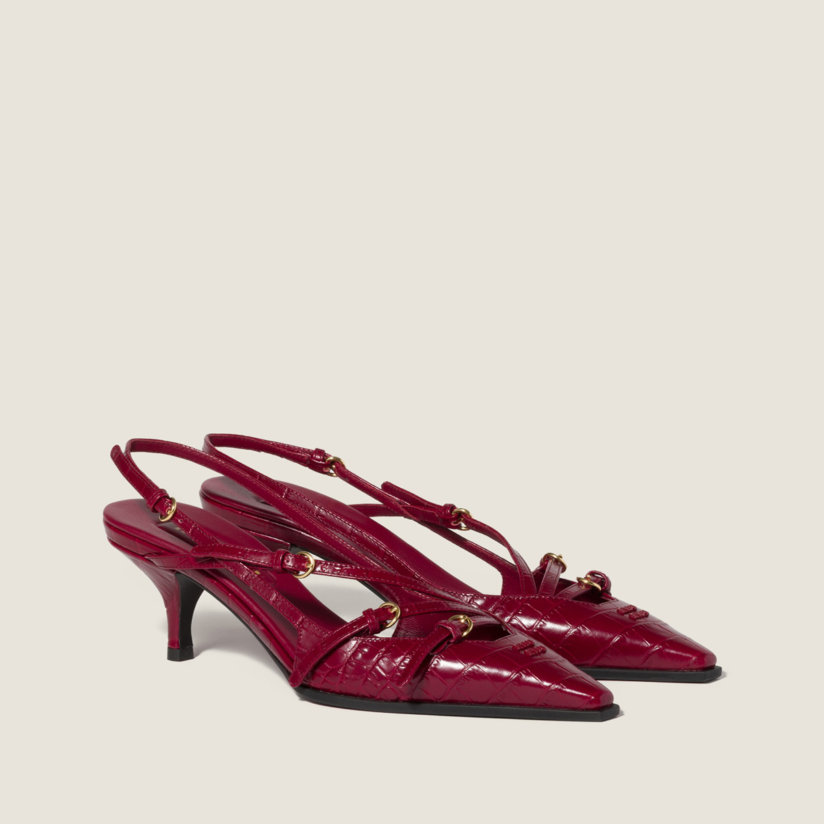 Miu Miu Crocodile Embossed Calfskin Slingback Pumps Cherry Red Miu Miu Crocodile Embossed Calfskin Slingback Pumps Cherry Red