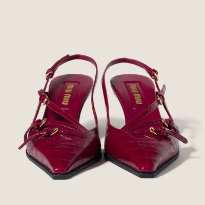 Miu Miu Crocodile Embossed Calfskin Slingback Pumps Cherry Red Miu Miu Crocodile Embossed Calfskin Slingback Pumps Cherry Red