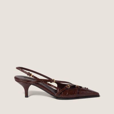 Miu Miu Crocodile Embossed Calfskin Slingback Pumps Cocoa Brown Miu Miu Crocodile Embossed Calfskin Slingback Pumps Cocoa Brown