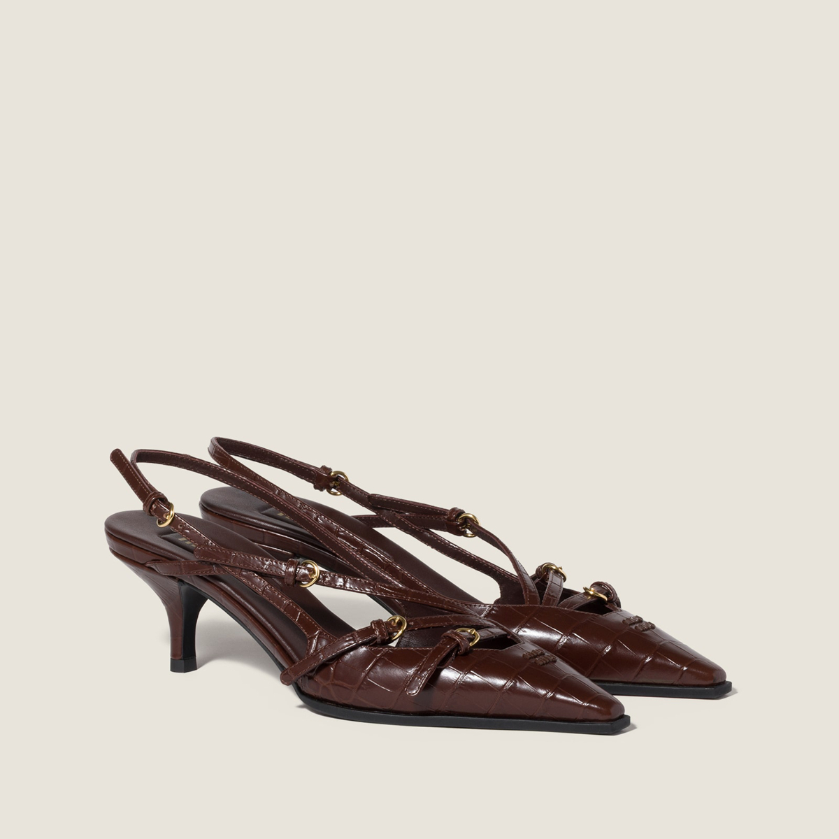 Miu Miu Crocodile Embossed Calfskin Slingback Pumps Cocoa Brown Miu Miu Crocodile Embossed Calfskin Slingback Pumps Cocoa Brown