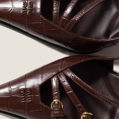 Miu Miu Crocodile Embossed Calfskin Slingback Pumps Cocoa Brown Miu Miu Crocodile Embossed Calfskin Slingback Pumps Cocoa Brown