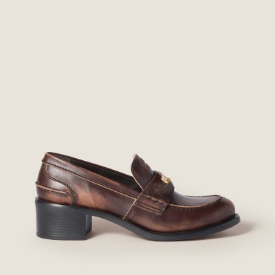 Miu Miu Deco Calf Leather Loafers Ebony Miu Miu Deco Calf Leather Loafers Ebony