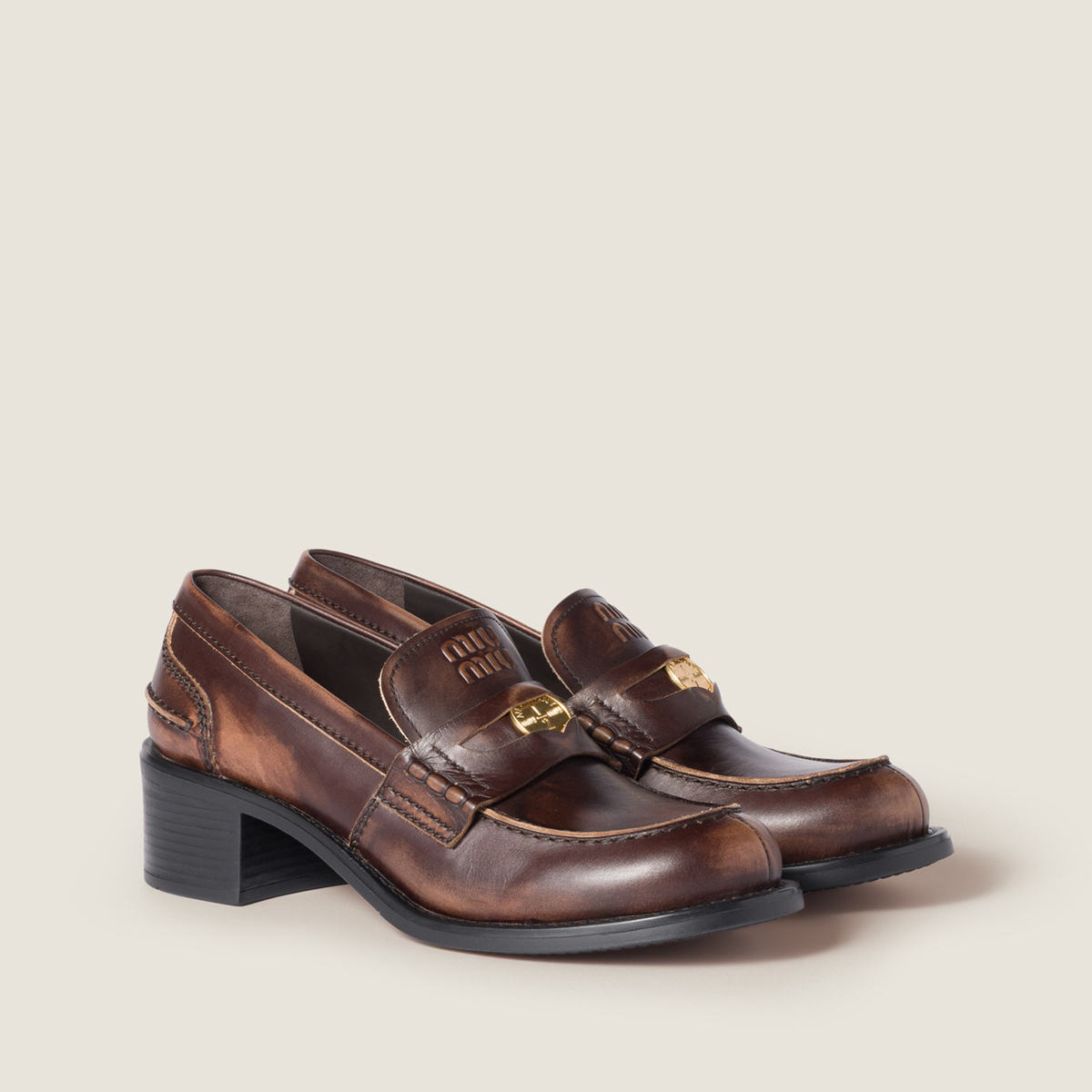 Miu Miu Deco Calf Leather Loafers Ebony Miu Miu Deco Calf Leather Loafers Ebony