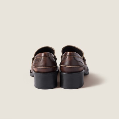 Miu Miu Deco Calf Leather Loafers Ebony Miu Miu Deco Calf Leather Loafers Ebony