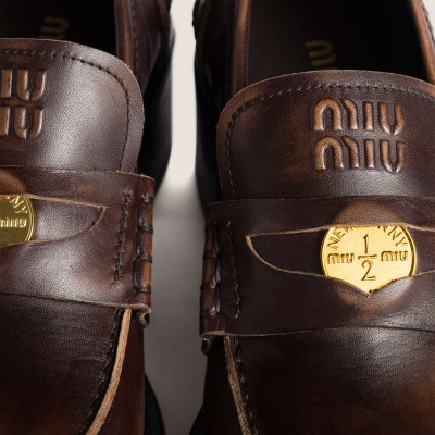 Miu Miu Deco Calf Leather Loafers Ebony Miu Miu Deco Calf Leather Loafers Ebony