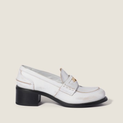 Miu Miu Deco Calf Leather Loafers White Miu Miu Deco Calf Leather Loafers White
