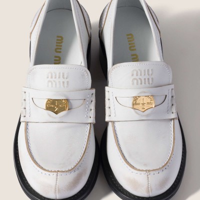 Miu Miu Deco Calf Leather Loafers White Miu Miu Deco Calf Leather Loafers White