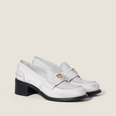 Miu Miu Deco Calf Leather Loafers White Miu Miu Deco Calf Leather Loafers White