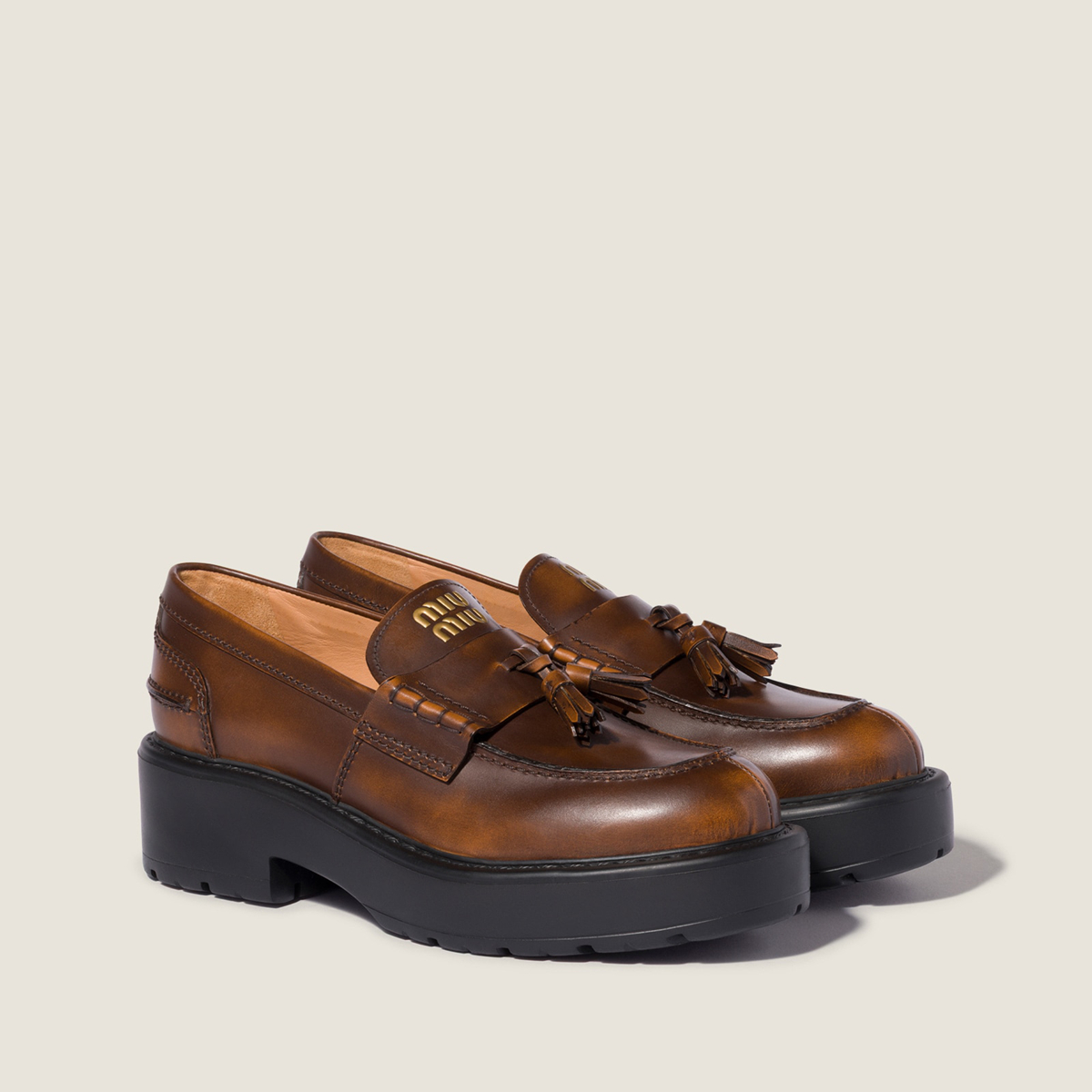 Miu Miu Deco' Leather Loafers Sienna Miu Miu Deco' Leather Loafers Sienna