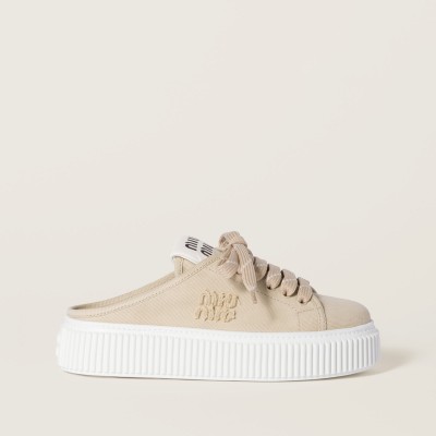 Miu Miu Denim Sneaker Mules Beige Miu Miu Denim Sneaker Mules Beige