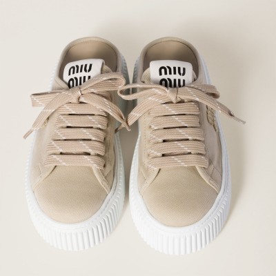 Miu Miu Denim Sneaker Mules Beige Miu Miu Denim Sneaker Mules Beige
