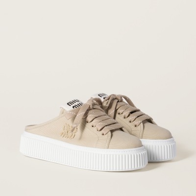 Miu Miu Denim Sneaker Mules Beige
