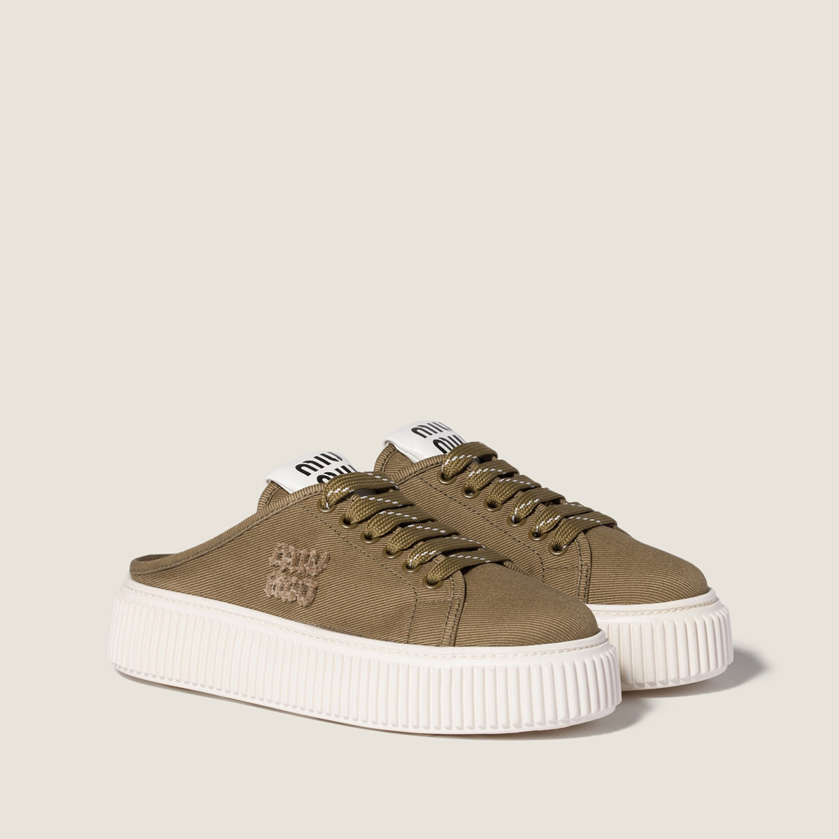Miu Miu Denim Sneaker Mules Selva Green Miu Miu Denim Sneaker Mules Selva Green