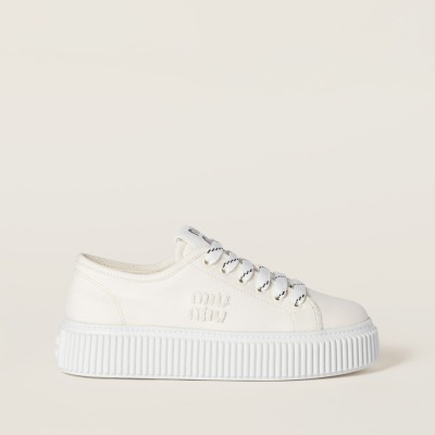 Miu Miu Denim Sneakers With Logo Ivory Miu Miu Denim Sneakers With Logo Ivory