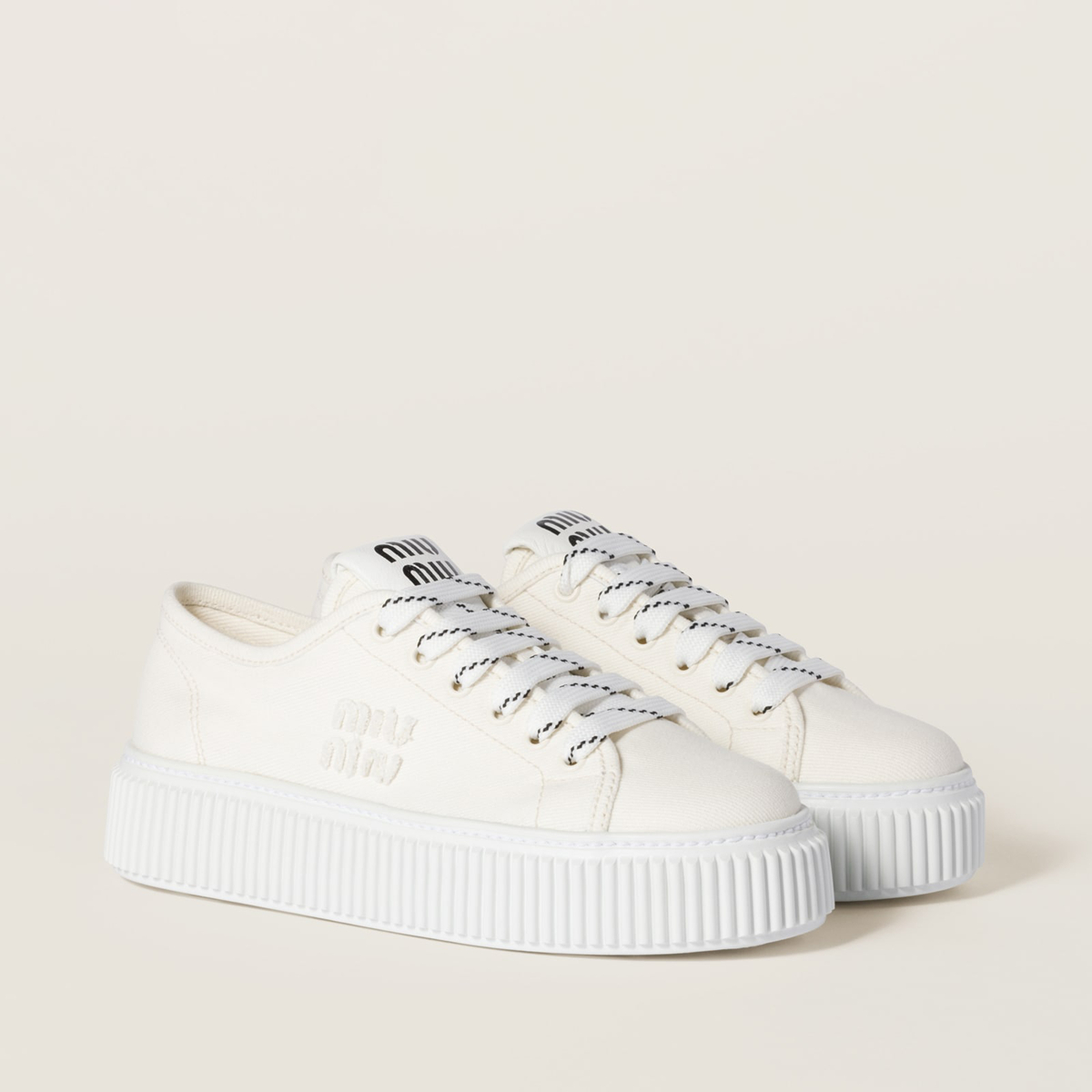 Miu Miu Denim Sneakers With Logo Ivory Miu Miu Denim Sneakers With Logo Ivory