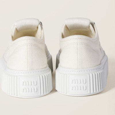 Miu Miu Denim Sneakers With Logo Ivory Miu Miu Denim Sneakers With Logo Ivory