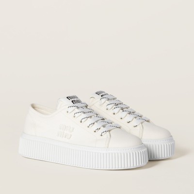 Miu Miu Denim Sneakers With Logo Ivory Miu Miu Denim Sneakers With Logo Ivory