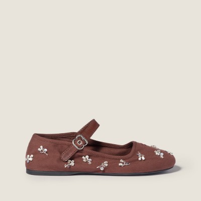 Miu Miu Embroidered Drill Ballerinas Cocoa Brown Miu Miu Embroidered Drill Ballerinas Cocoa Brown