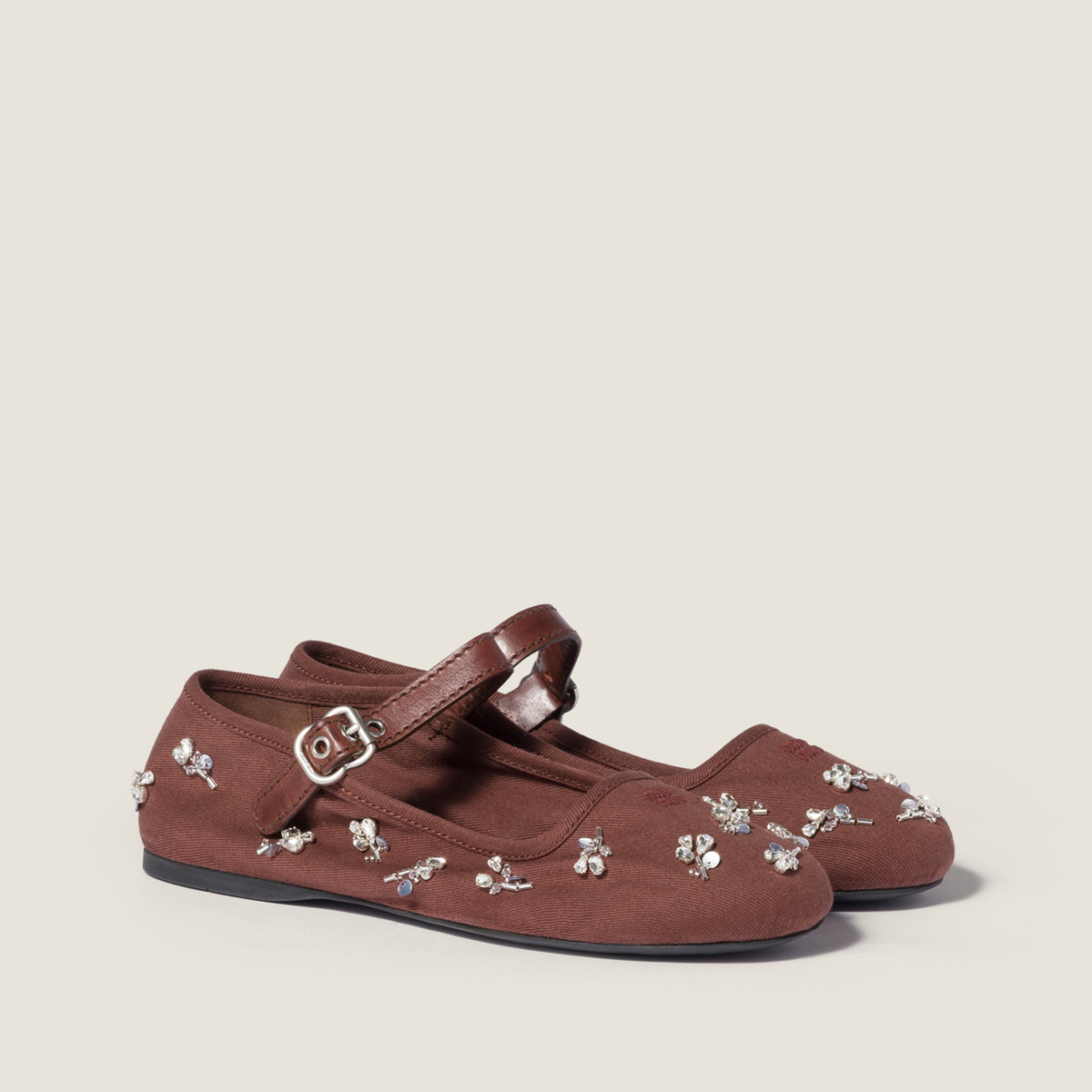 Miu Miu Embroidered Drill Ballerinas Cocoa Brown Miu Miu Embroidered Drill Ballerinas Cocoa Brown