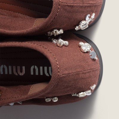 Miu Miu Embroidered Drill Ballerinas Cocoa Brown Miu Miu Embroidered Drill Ballerinas Cocoa Brown