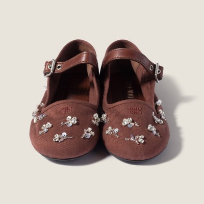 Miu Miu Embroidered Drill Ballerinas Cocoa Brown Miu Miu Embroidered Drill Ballerinas Cocoa Brown