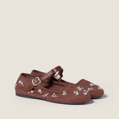 Miu Miu Embroidered Drill Ballerinas Cocoa Brown Miu Miu Embroidered Drill Ballerinas Cocoa Brown