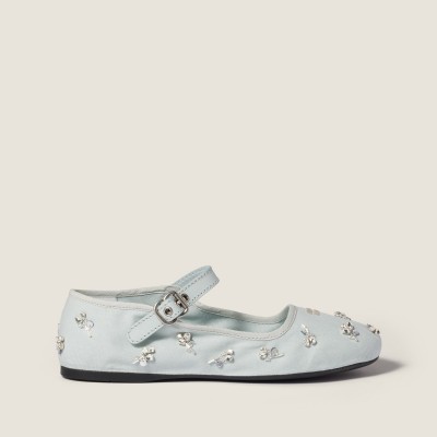 Miu Miu Embroidered Drill Ballerinas Powder Blue Miu Miu Embroidered Drill Ballerinas Powder Blue