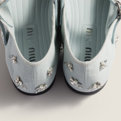 Miu Miu Embroidered Drill Ballerinas Powder Blue Miu Miu Embroidered Drill Ballerinas Powder Blue